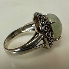 Load image into Gallery viewer, Vintage Sterling Jadeite Scroll Setting Ring sz 6
