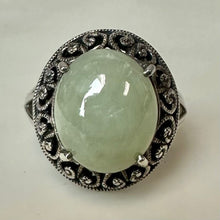 Load image into Gallery viewer, Vintage Sterling Jadeite Scroll Setting Ring sz 6
