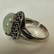 Load image into Gallery viewer, Vintage Sterling Jadeite Scroll Setting Ring sz 6
