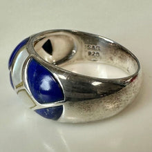 Load image into Gallery viewer, Vintage S&amp;G Sterling Mother of Pearl Lapis Lazuli Woven Inlay Ring sz 8
