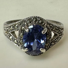 Load image into Gallery viewer, Sterling Marcasite Tanzanite Ring sz 8

