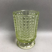 Load image into Gallery viewer, Antique Vaseline Uranium Drinking Glass Short Goblet Yellow Bubble Hobnail (5")
