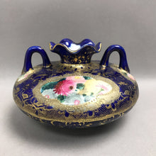 Load image into Gallery viewer, Antique Hand Painted Nippon Japanese Porcelain Cobalt Blue &amp; Gold Moriage Floral Vase (4x6.5x6.5)
