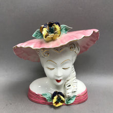 Load image into Gallery viewer, Vintage Lefton Lady Head Vase "Scarlett" Pink Top and Hat (5")
