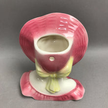Load image into Gallery viewer, Vintage Napco Lady Head Vase Pink Hat Yellow Rose Lush Lashes (5")(As Is)
