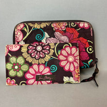 Load image into Gallery viewer, Vera Bradley Brown Multicolor Mod Floral Zip Around Wallet Clutch w/ Checkbook Cover As-Is (5x8")
