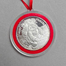 Load image into Gallery viewer, 1 Ozt. .999 Silver Round Christmas Ornament; Santa/Happy Holidays (~2")
