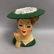 Load image into Gallery viewer, Vintage Napco Vintage Lady Head Vase C3343C 1958 Japan Green Hat (4")
