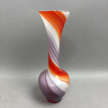 Load image into Gallery viewer, Vintage Orange/Purple/White Swirl Art Glass Vase (8.25")
