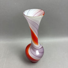 Load image into Gallery viewer, Vintage Orange/Purple/White Swirl Art Glass Vase (8.25")
