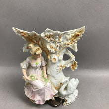 Load image into Gallery viewer, Vintage Porcelain Girl with Swan Vase (8")
