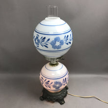 Load image into Gallery viewer, Vintage Double Globe Hurricane Table Lamp Blue Flowers (21")
