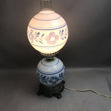 Load image into Gallery viewer, Vintage Double Globe Hurricane Table Lamp Blue Flowers (21")
