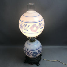 Load image into Gallery viewer, Vintage Double Globe Hurricane Table Lamp Blue Flowers (21")
