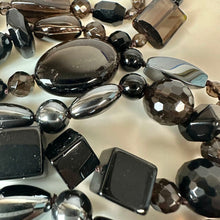 Load image into Gallery viewer, Smoky Quartz Onyx Hematite Knotted Beaded Strand Sterling Toggle Necklace (36")
