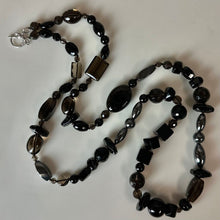 Load image into Gallery viewer, Smoky Quartz Onyx Hematite Knotted Beaded Strand Sterling Toggle Necklace (36")
