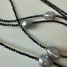 Load image into Gallery viewer, Gray Baroque Pearl Black Spinel Beaded Sterling Clasp Necklace (34")

