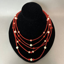 Load image into Gallery viewer, Lee Sands 5-Strand Coral Bead Goldtone Accent Necklace (17")
