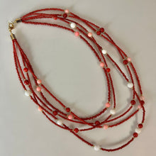Load image into Gallery viewer, Lee Sands 5-Strand Coral Bead Goldtone Accent Necklace (17")

