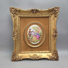 Load image into Gallery viewer, Gold-Framed Victorian-Style Porcelain Courting Scene (~12x11.5)
