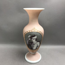 Load image into Gallery viewer, Pink Opaline Milk Glass Victorian-Scene Portrait Vase (14")
