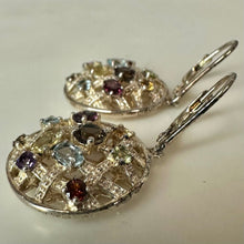 Load image into Gallery viewer, Sterling Multi-Gemstone Filigree Weave Drop Earrings (1.5")
