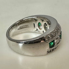 Load image into Gallery viewer, Sterling Simulated Emerald &amp; Diamond Ring sz 6
