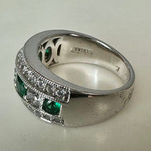 Load image into Gallery viewer, Sterling Simulated Emerald &amp; Diamond Ring sz 6
