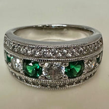 Load image into Gallery viewer, Sterling Simulated Emerald &amp; Diamond Ring sz 6
