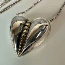 Load image into Gallery viewer, Vintage Italian Sterling Puffed Heart Pendant on 30" Beaded Chain Necklace (1.25")
