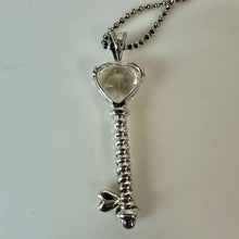 Load image into Gallery viewer, Vintage Sterling CZ Heart Key Pendant on 30" Beaded Chain Necklace (2")
