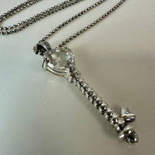 Load image into Gallery viewer, Vintage Sterling CZ Heart Key Pendant on 30" Beaded Chain Necklace (2")
