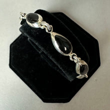 Load image into Gallery viewer, Vintage Sterling Onyx Teadrop Link Bracelet (8")
