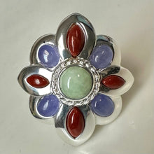 Load image into Gallery viewer, Ross Simons Sterling Multicolor Jade Flower Ring sz 6
