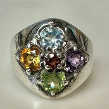 Load image into Gallery viewer, Vintage Sterling Garnet Amethyst Peridot Citrine Topaz Ring sz 8
