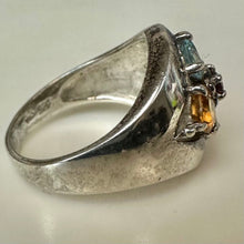 Load image into Gallery viewer, Vintage Sterling Garnet Amethyst Peridot Citrine Topaz Ring sz 8
