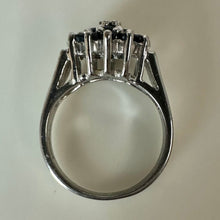 Load image into Gallery viewer, Vintage Sterling Dark Blue Sapphire Cluster Ring sz 5.75
