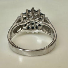Load image into Gallery viewer, Vintage Sterling Dark Blue Sapphire Cluster Ring sz 5.75
