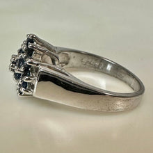 Load image into Gallery viewer, Vintage Sterling Dark Blue Sapphire Cluster Ring sz 5.75
