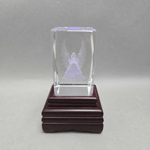 Load image into Gallery viewer, Laser Etched Glass Guardian Angel w/ Illuminated Wooden Base (~5x3x3)
