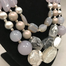 Load image into Gallery viewer, C1946 Gray Silver &amp; Pearl Triple Strand Art Bead Necklace
