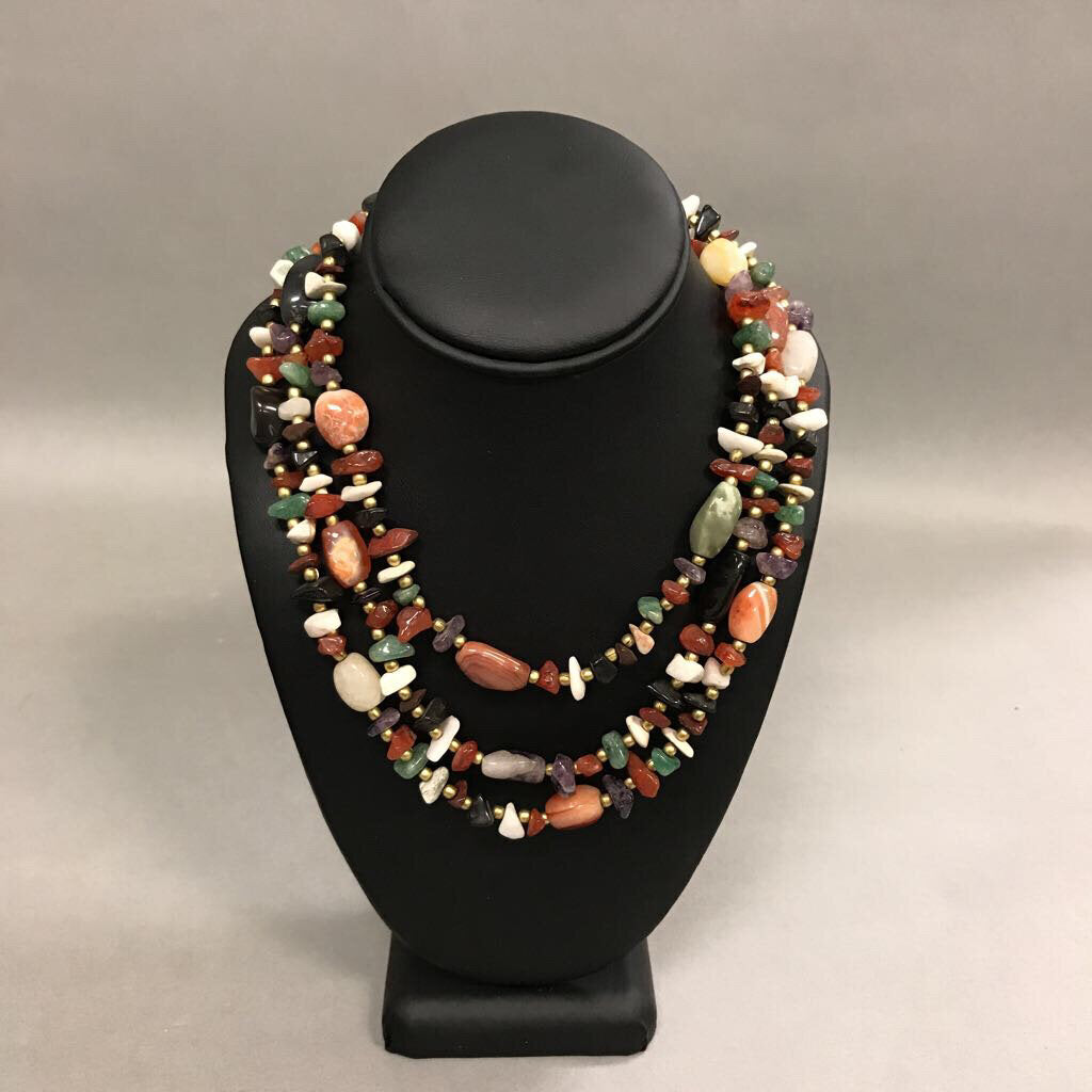 Multi-Stone Chip Bead Long Necklace