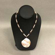 Load image into Gallery viewer, Mother of Pearl Pendant on Pearl Silver &amp; Purple Crystal Beaded Necklace
