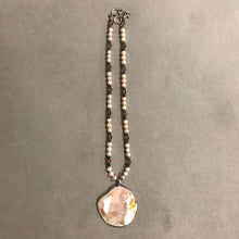 Load image into Gallery viewer, Mother of Pearl Pendant on Pearl Silver &amp; Purple Crystal Beaded Necklace
