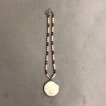 Load image into Gallery viewer, Mother of Pearl Pendant on Pearl Silver &amp; Purple Crystal Beaded Necklace
