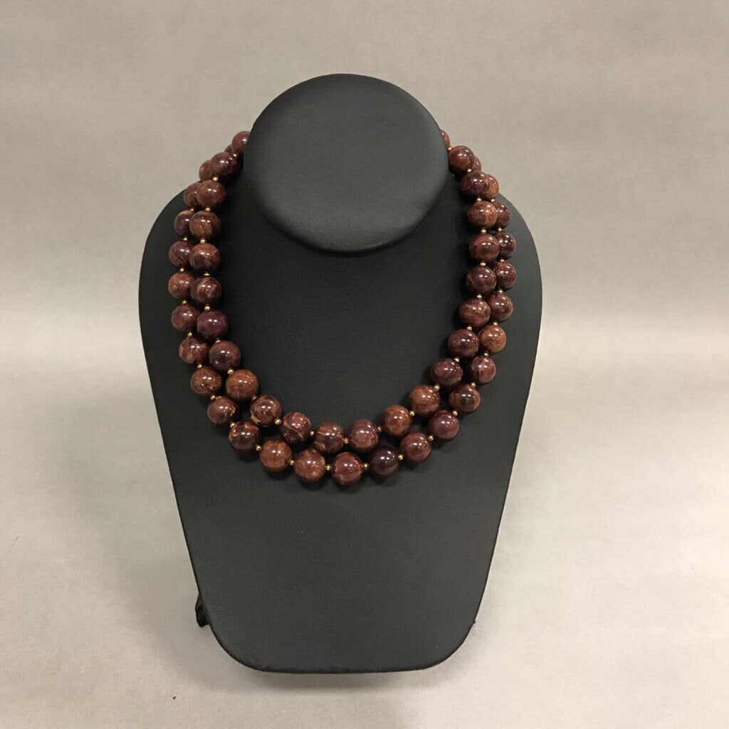 Brown Marbled Lucite 2 Strand Necklace