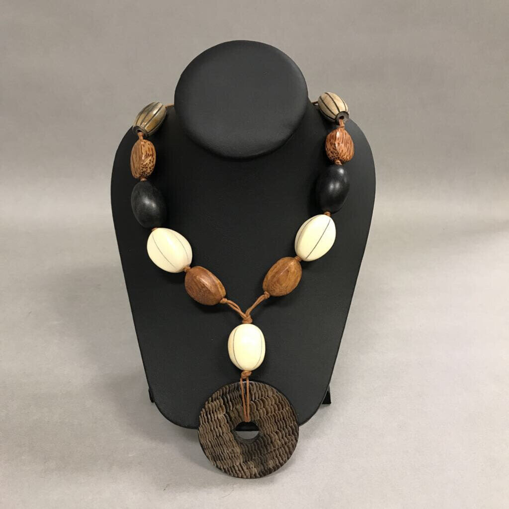 Textured Wood Bead Necklace