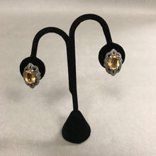 Load image into Gallery viewer, Sterling Marcasite Yellow Faceted Stone Clip Earrings
