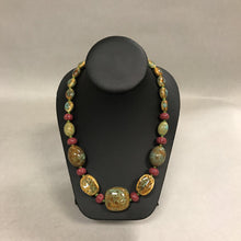 Load image into Gallery viewer, Vintage Green &amp; Purple Ceramic Bead Necklace
