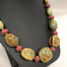 Load image into Gallery viewer, Vintage Green &amp; Purple Ceramic Bead Necklace
